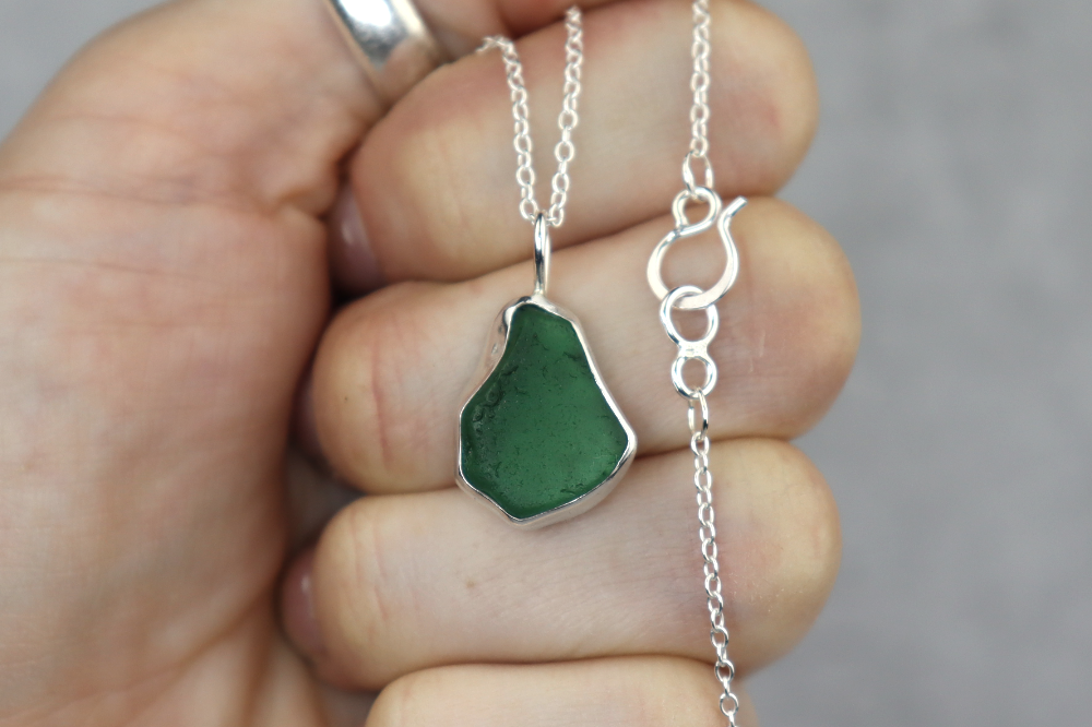 Welsh Sea Glass Silver Necklace With Engraved Back