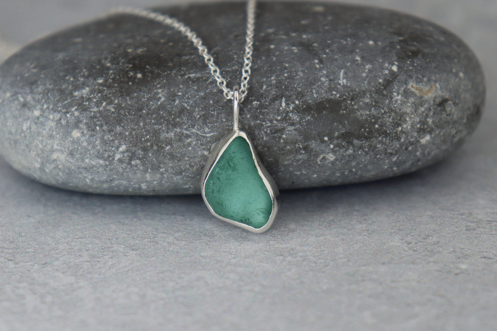 Welsh Sea Glass Silver Necklace With Engraved Back