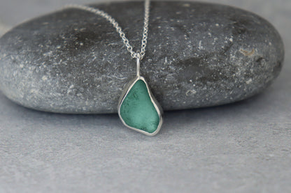 Welsh Sea Glass Silver Necklace With Engraved Back