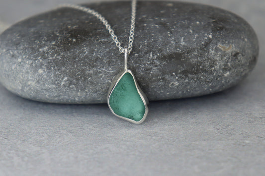 Welsh Sea Glass Silver Necklace With Engraved Back