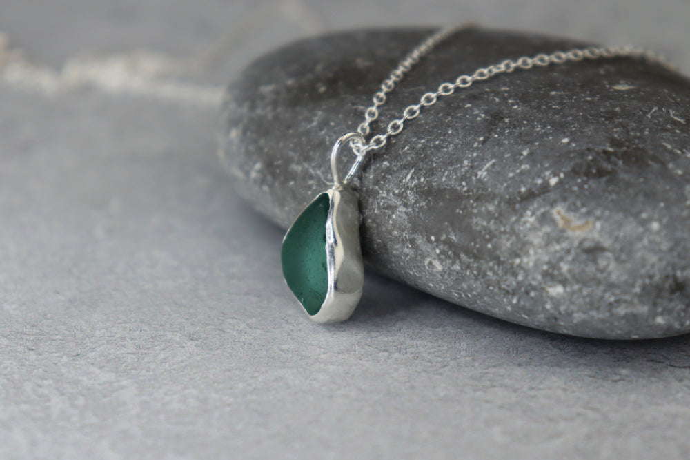 Welsh Sea Glass Silver Necklace With Engraved Back