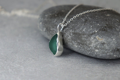 Welsh Sea Glass Silver Necklace With Engraved Back