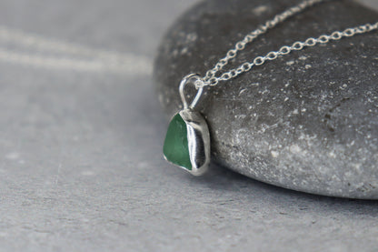 Welsh Sea Glass Silver Necklace With Engraved Back