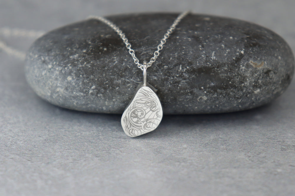Welsh Sea Glass Silver Necklace With Engraved Back