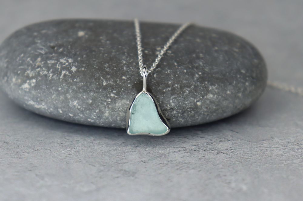 Welsh Sea Glass Silver Necklace With Engraved Back