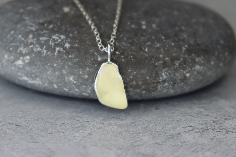 Welsh Sea Glass Silver Necklace With Engraved Back