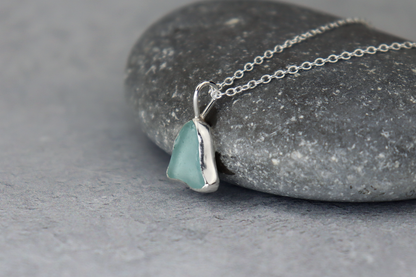 Welsh Sea Glass Silver Necklace With Engraved Back