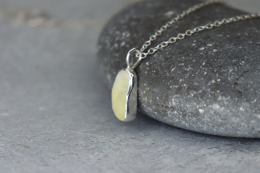 Welsh Sea Glass Silver Necklace With Engraved Back