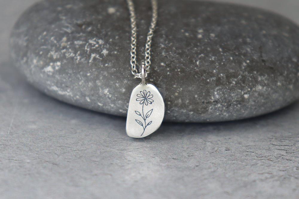 Welsh Sea Glass Silver Necklace With Engraved Back