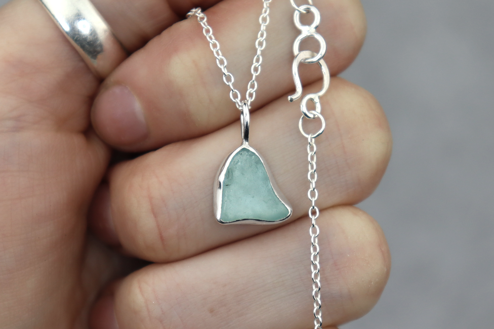 Welsh Sea Glass Silver Necklace With Engraved Back