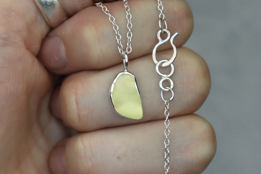 Welsh Sea Glass Silver Necklace With Engraved Back