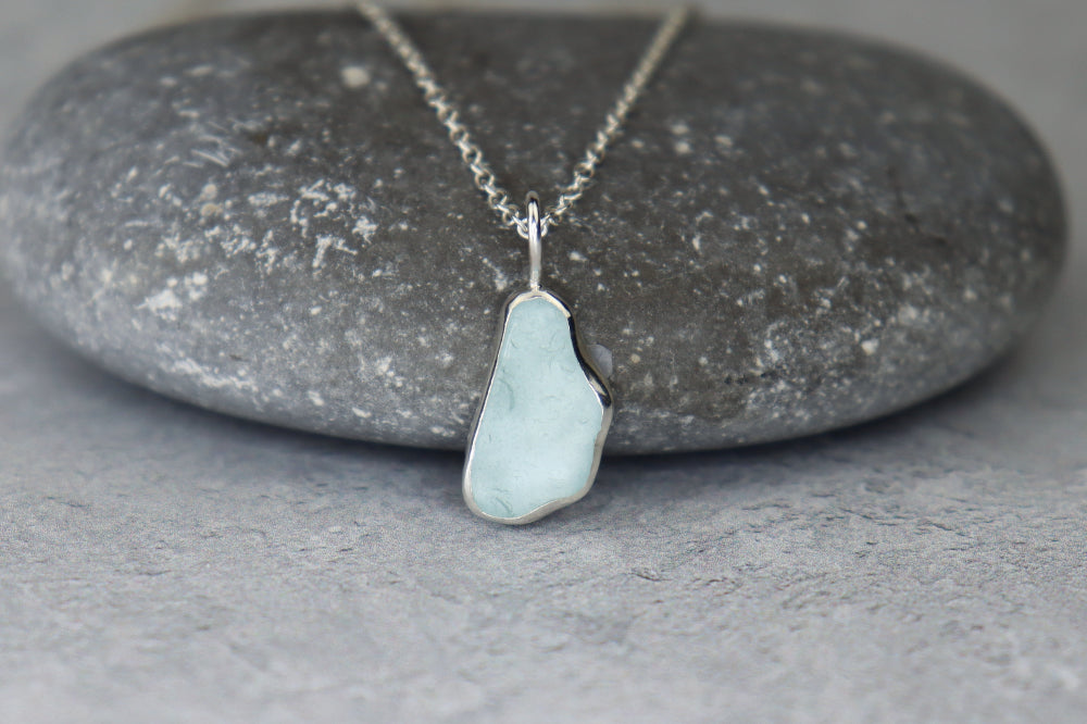 Welsh Sea Glass Silver Necklace With Engraved Back