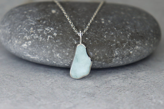 Welsh Sea Glass Silver Necklace With Engraved Back