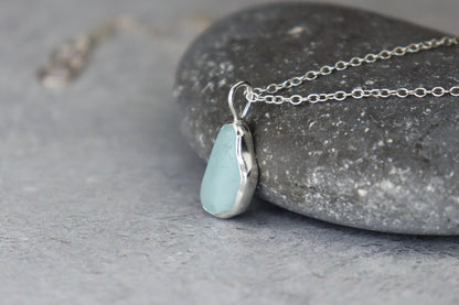 Welsh Sea Glass Silver Necklace With Engraved Back