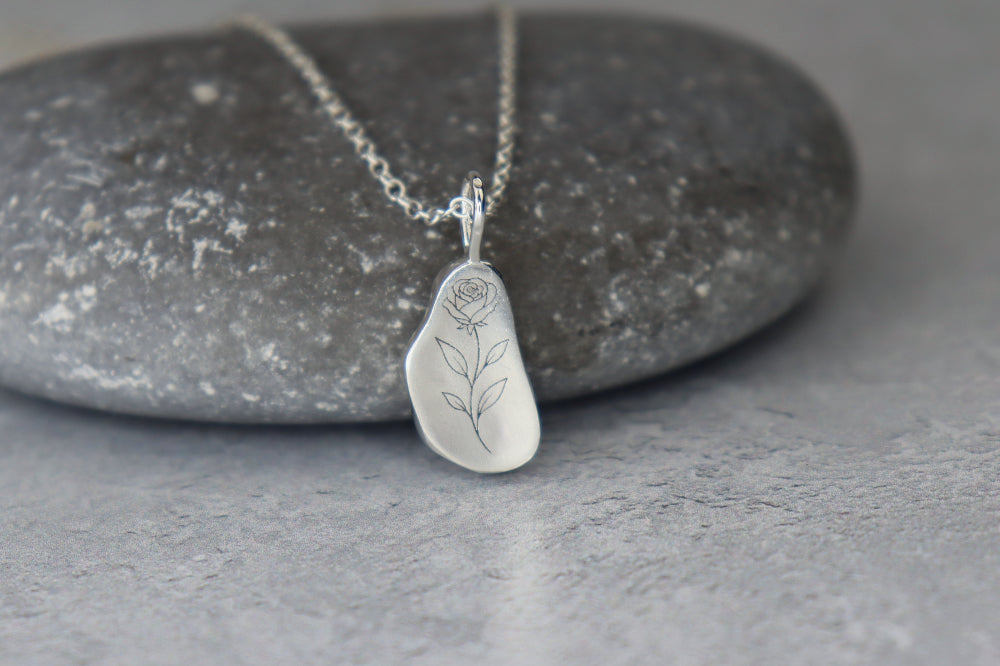 Welsh Sea Glass Silver Necklace With Engraved Back