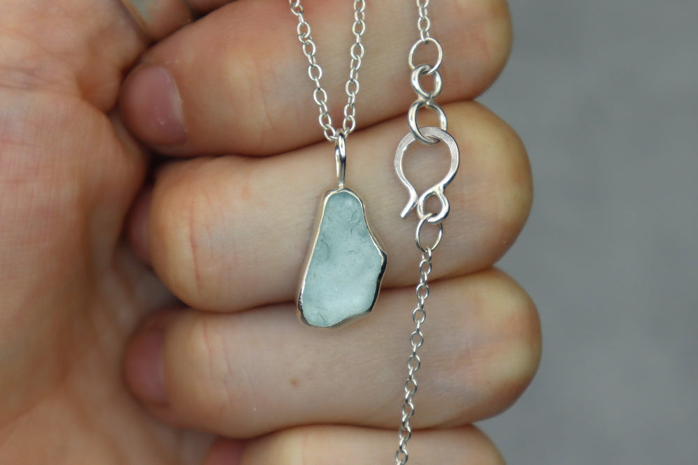 Welsh Sea Glass Silver Necklace With Engraved Back