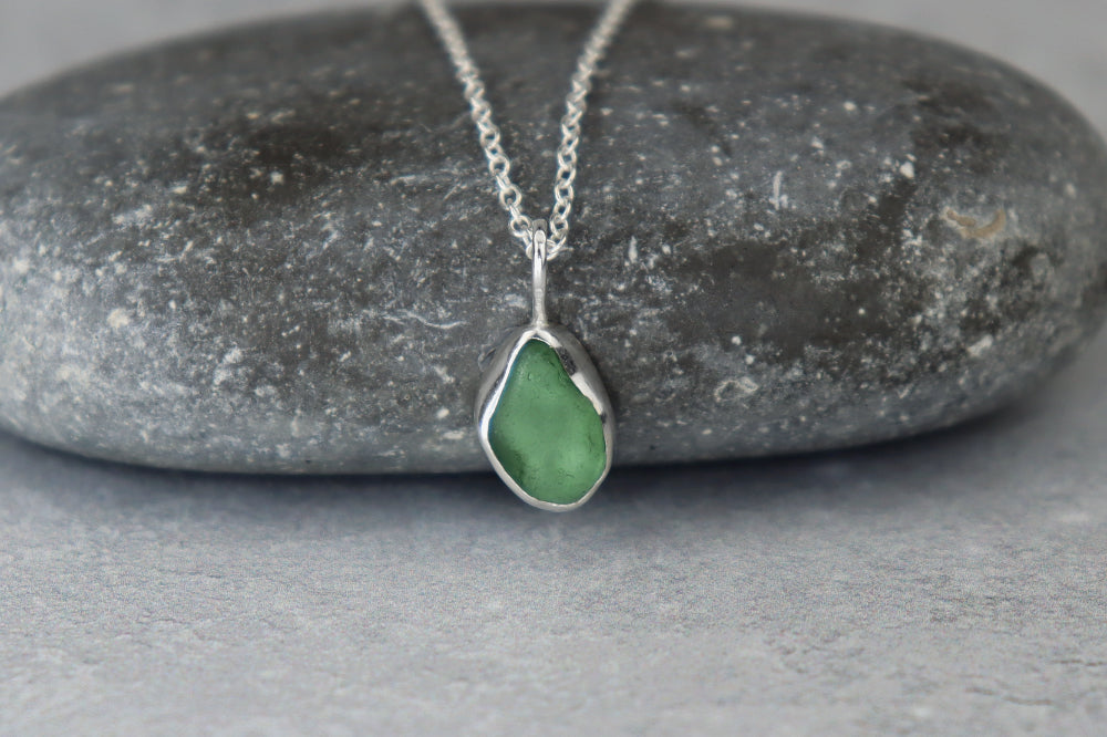 Welsh Sea Glass Silver Necklace With Engraved Back