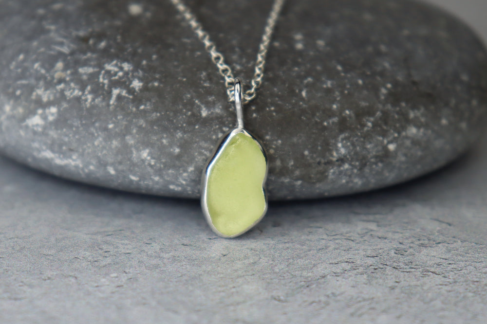 Welsh Sea Glass Silver Necklace With Engraved Back