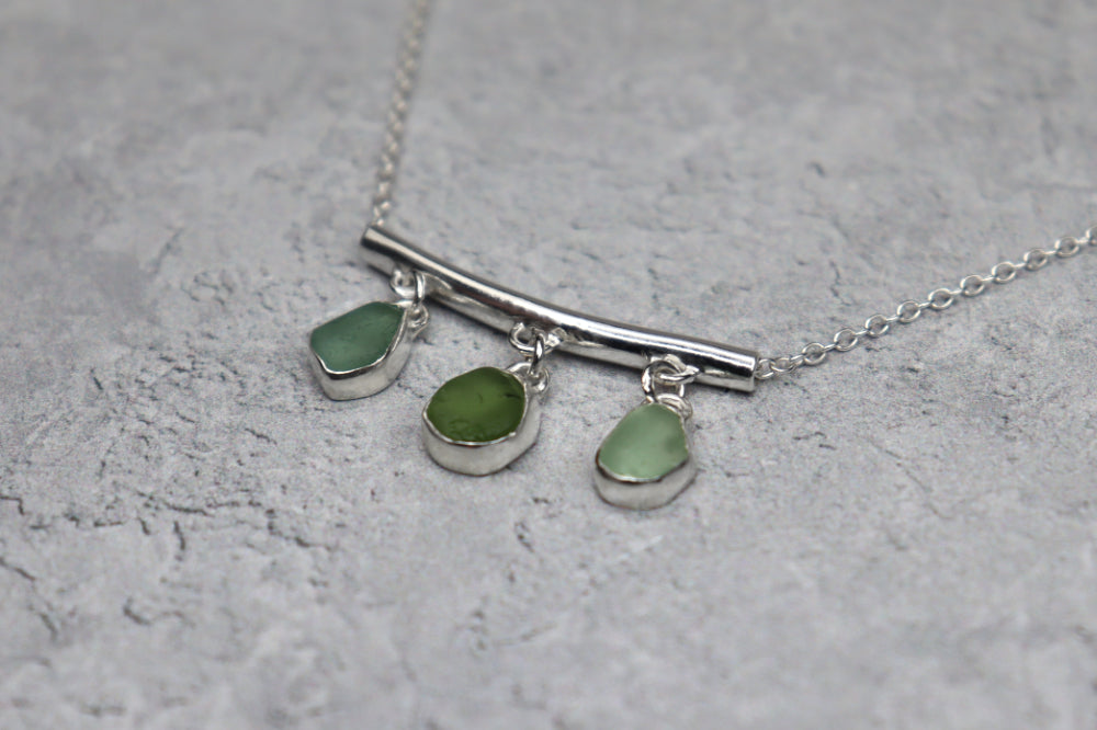 Welsh Sea Glass Silver Bar Necklace