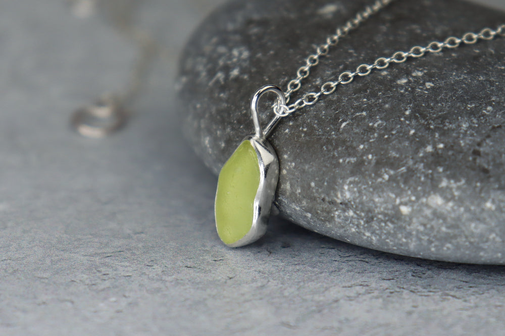 Welsh Sea Glass Silver Necklace With Engraved Back