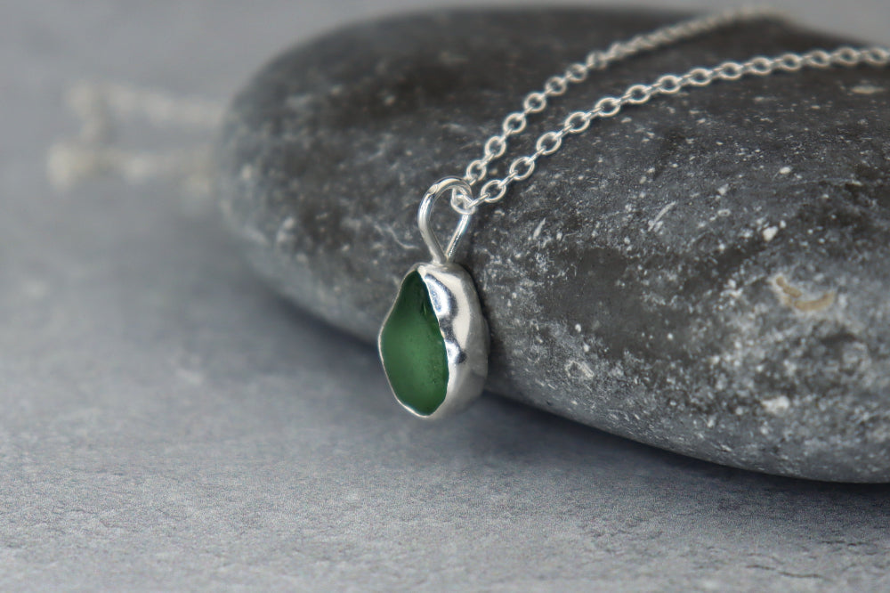 Welsh Sea Glass Silver Necklace With Engraved Back