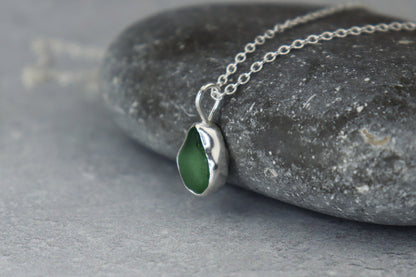 Welsh Sea Glass Silver Necklace With Engraved Back