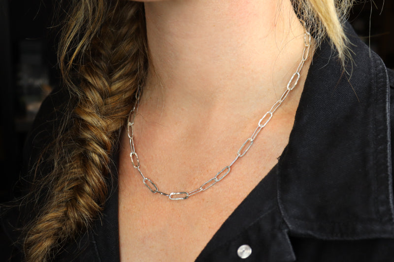 Hammered Chain Sterling Silver Necklace