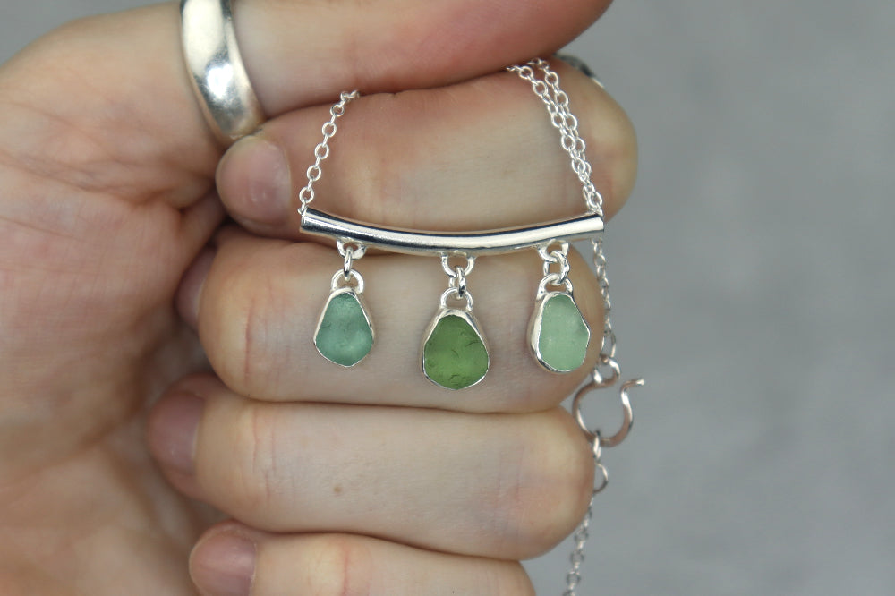 Welsh Sea Glass Silver Bar Necklace