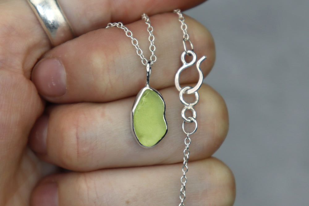 Welsh Sea Glass Silver Necklace With Engraved Back