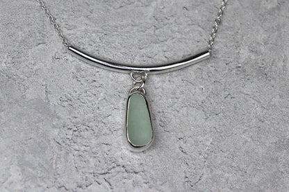 Welsh Sea Glass Silver Bar Necklace With Engraved Back