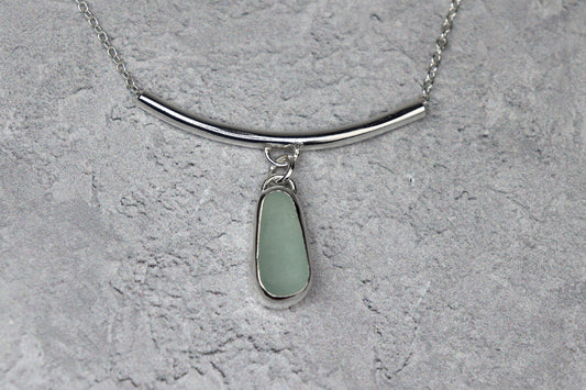 Welsh Sea Glass Silver Bar Necklace With Engraved Back