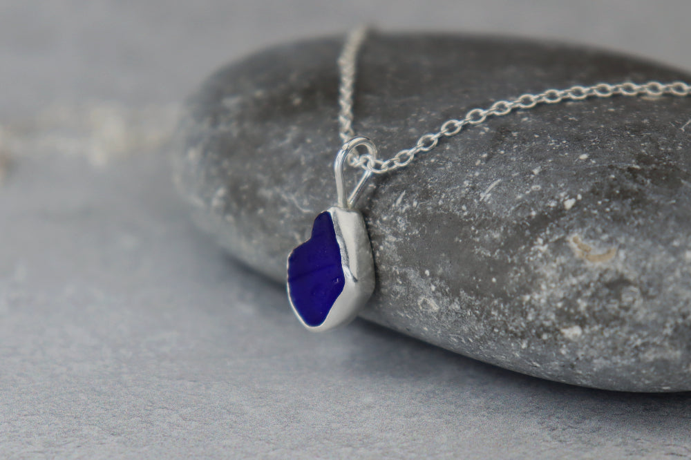 Welsh Sea Glass Silver Necklace With Engraved Back