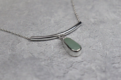Welsh Sea Glass Silver Bar Necklace With Engraved Back