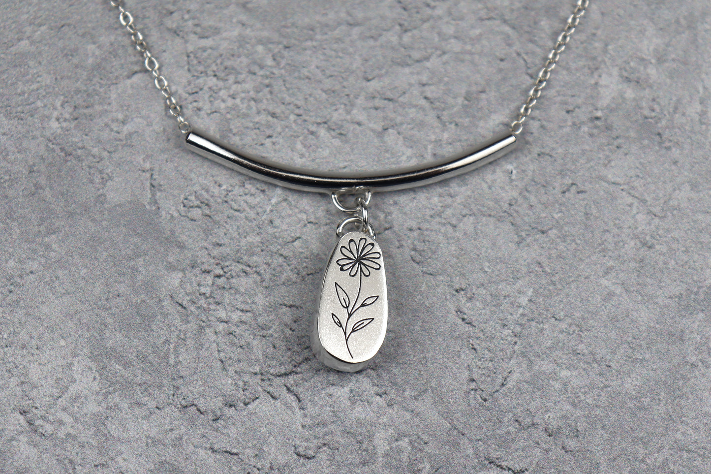 Welsh Sea Glass Silver Bar Necklace With Engraved Back