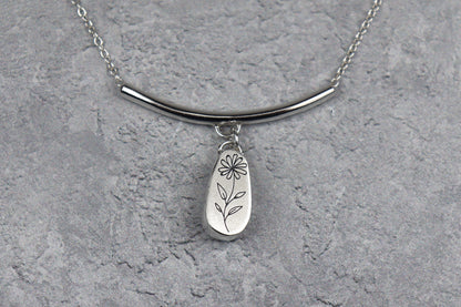 Welsh Sea Glass Silver Bar Necklace With Engraved Back