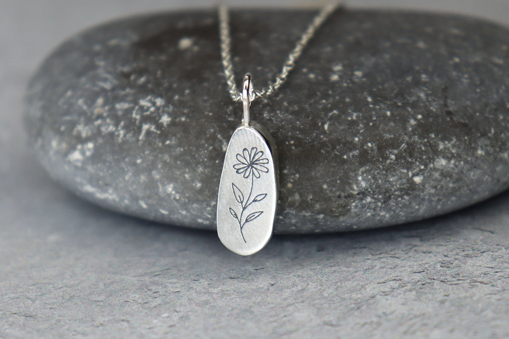 Welsh Sea Glass Silver Necklace With Engraved Back