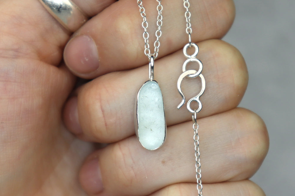 Welsh Sea Glass Silver Necklace With Engraved Back