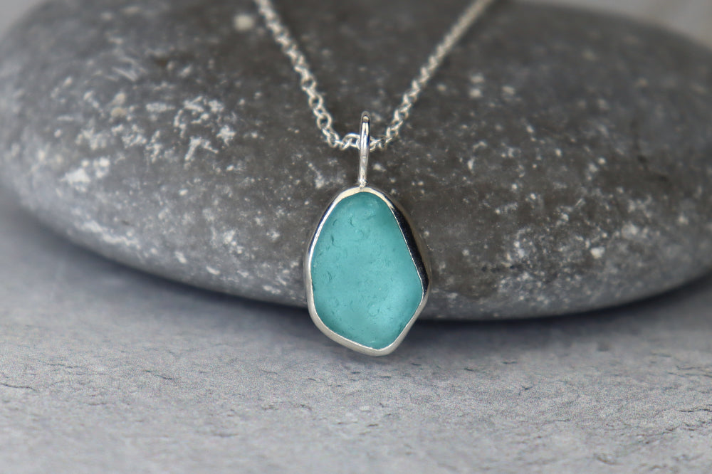 Welsh Sea Glass Silver Necklace With Engraved Back