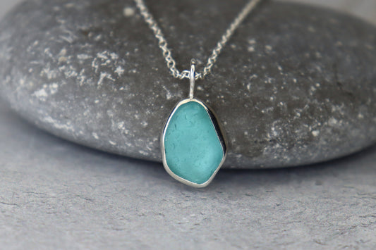 Welsh Sea Glass Silver Necklace With Engraved Back