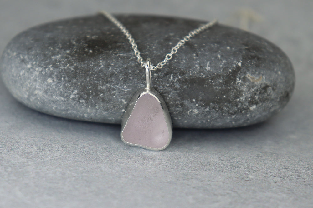Welsh Sea Glass Silver Necklace With Engraved Back