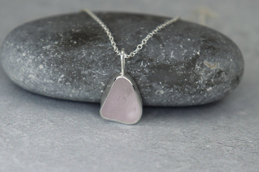 Welsh Sea Glass Silver Necklace With Engraved Back