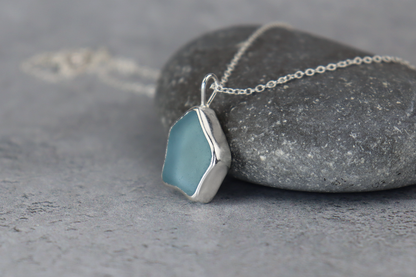 Welsh Sea Glass Silver Necklace With Engraved Back