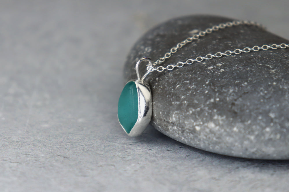 Welsh Sea Glass Silver Necklace With Engraved Back