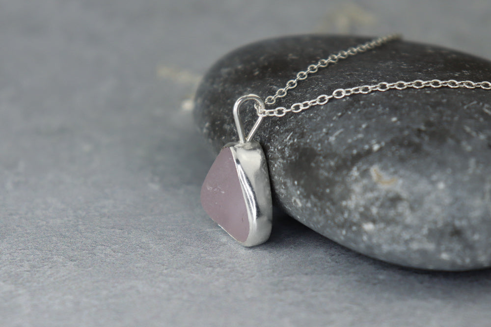 Welsh Sea Glass Silver Necklace With Engraved Back
