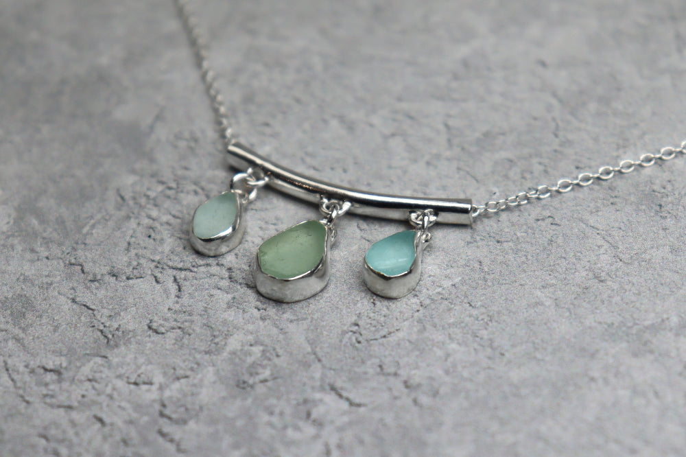 Welsh Sea Glass Silver Bar Necklace