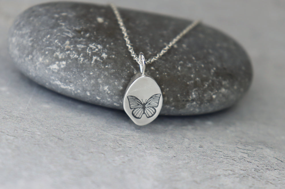 Welsh Sea Glass Silver Necklace With Engraved Back