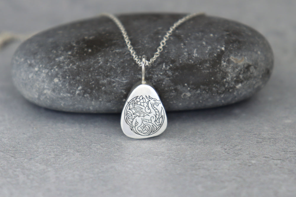 Welsh Sea Glass Silver Necklace With Engraved Back