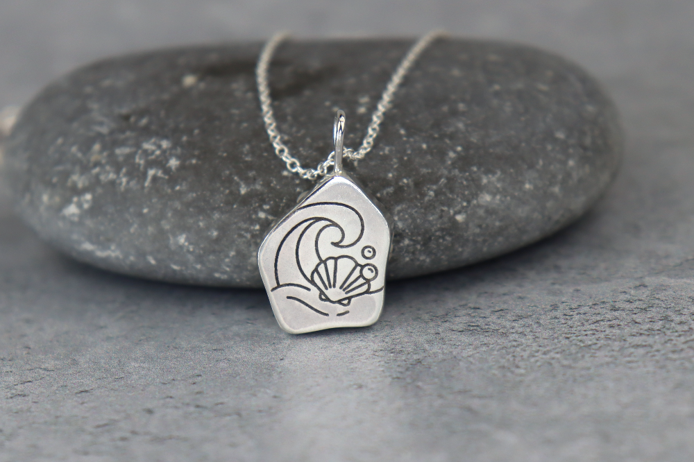 Welsh Sea Glass Silver Necklace With Engraved Back