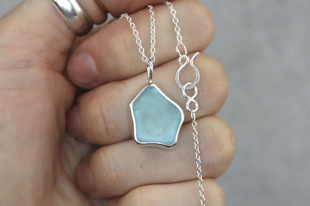 Welsh Sea Glass Silver Necklace With Engraved Back