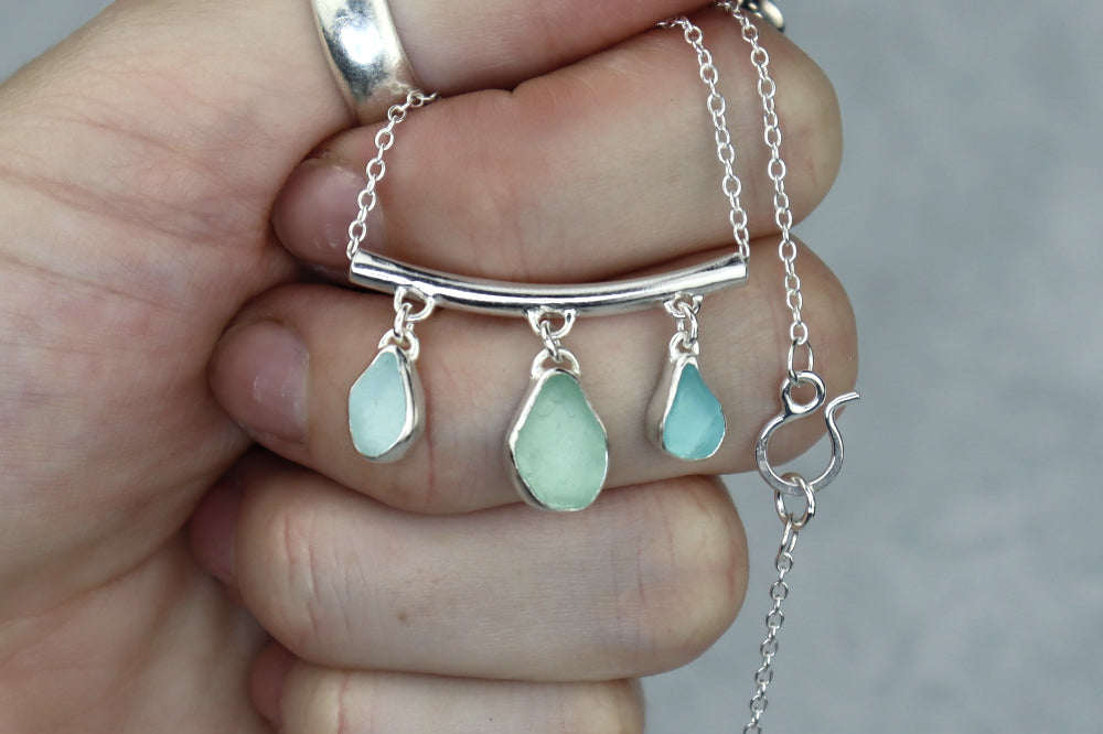 Welsh Sea Glass Silver Bar Necklace